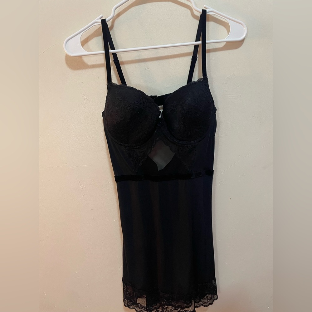 Black Chemise with Sweetheart Neckline and Mesh Detail